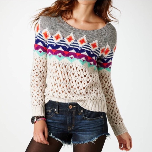 American Eagle Outfitters Sweaters - AEO Fair Isles Eyelet Sweater : 11:H